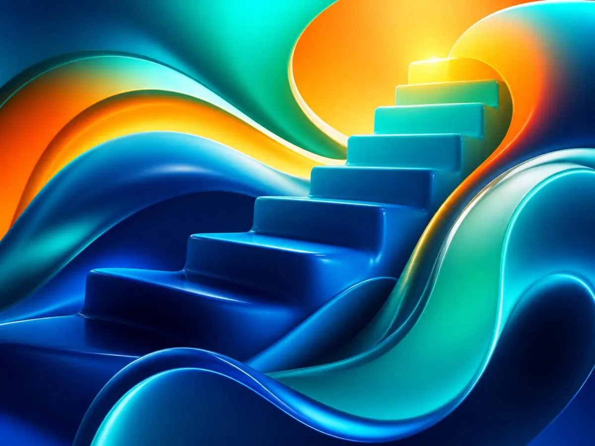 Visuel de marque Kmoove Éduc et Formation, marches ascendantes bleu et turquoise